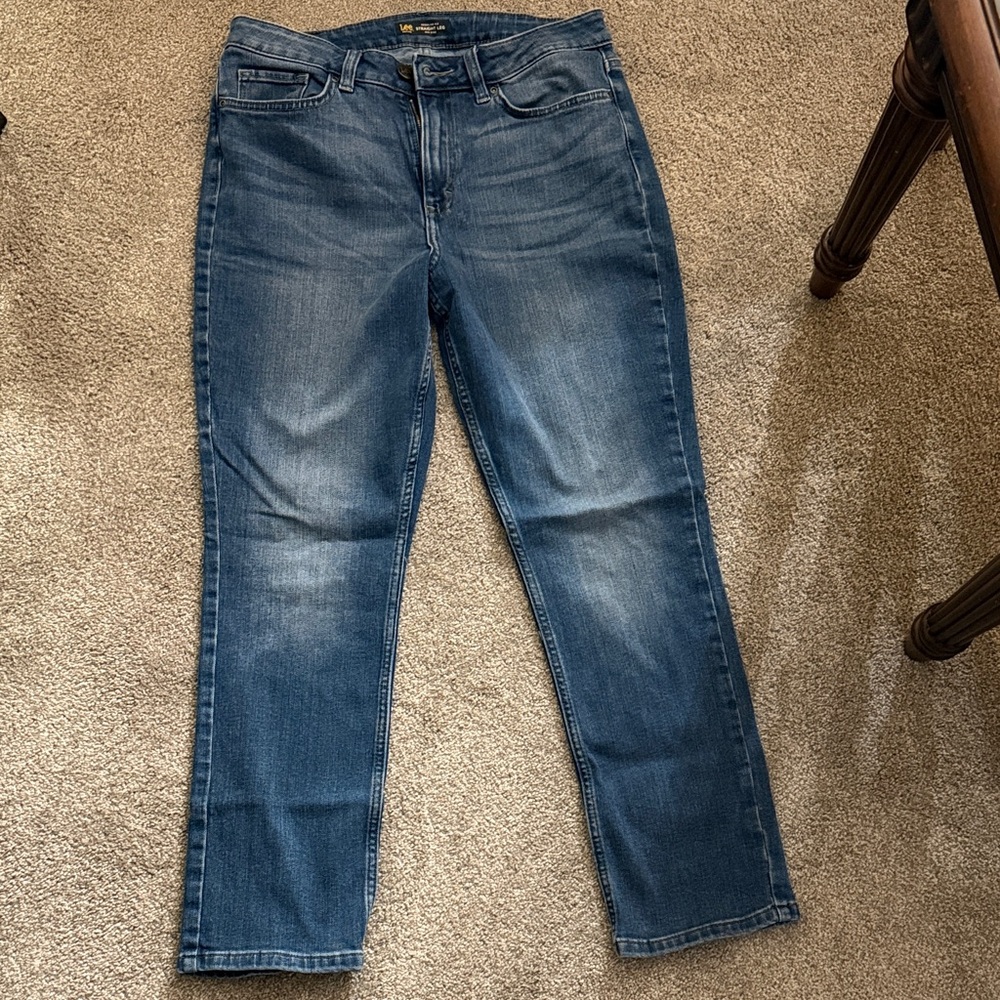 Lee Midrise Women's Petite Straight Leg Jeans in Dark Blue